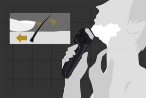 電気シェーバーでフェイスライン、あごを剃るときは逆剃りする