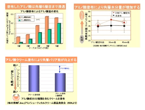 アミノ酸を塗ると保湿力とバリア機能がアップすることを表しています