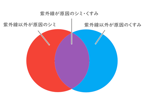 シミ・くすみの原因が共通点もあればそうでないことを表しています